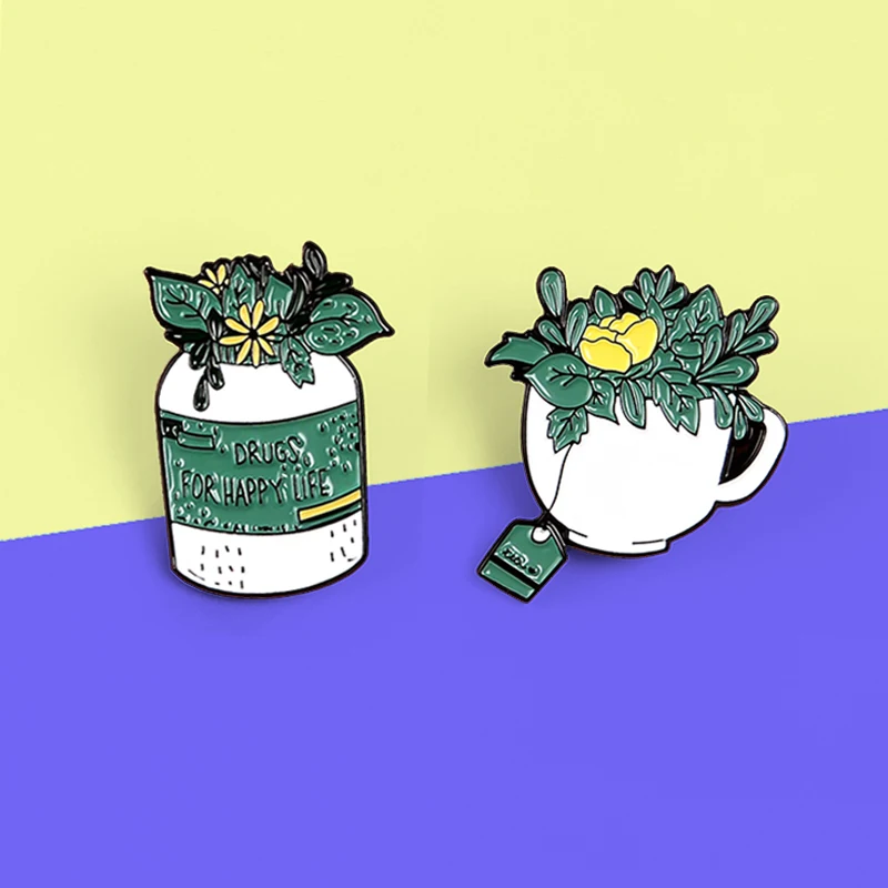 Симпатичные броши в виде хризантемы Маргаритка чашка чайника эмалированные