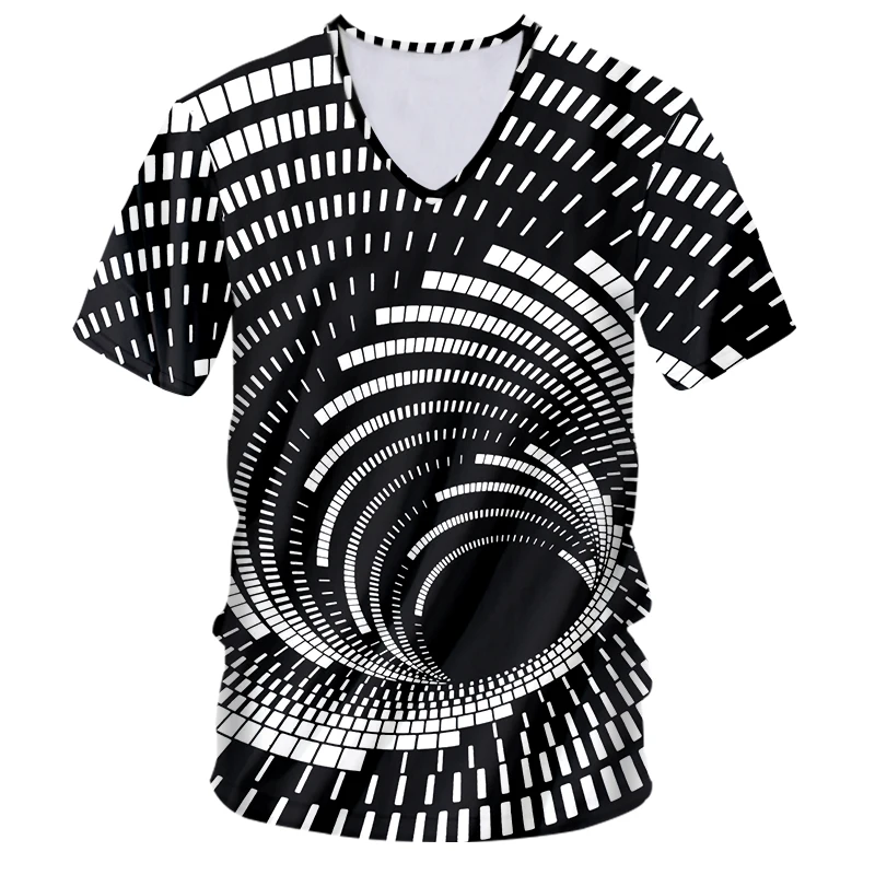 OGKB мужские футболки с v-образным вырезом червоточина принт черный белый вихрь 3D