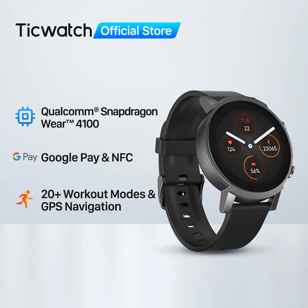 Смарт-часы Ticwatch E3 Wear OS мужские 8 Гб ПЗУ 21 спортивный режим водозащита IP68 Google Pay |