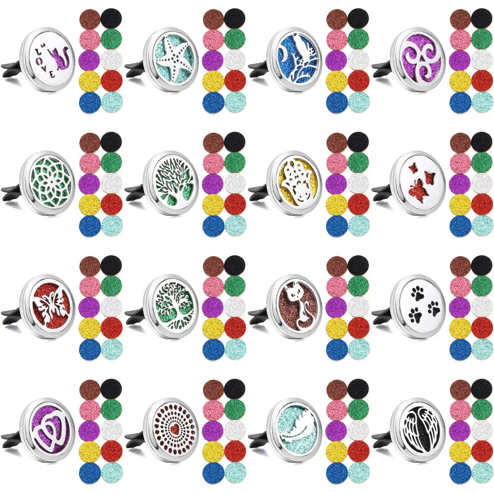 New Aromatherapy Essential Oil Diffuser Car Clip Tree of Life Aroma Diffuser Necklace Car Air Freshener Perfume Lockets 10pc Pad