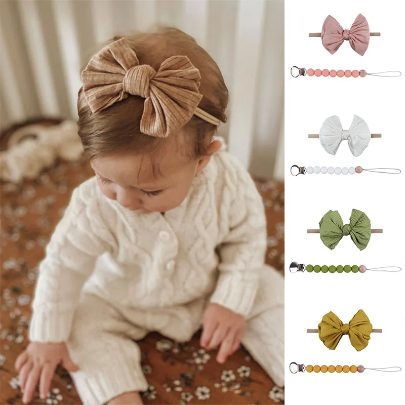 

XCQGH 2Pcs/set Baby Pacifier Clips Chain and Elastic Headband Best Gift for Newborn