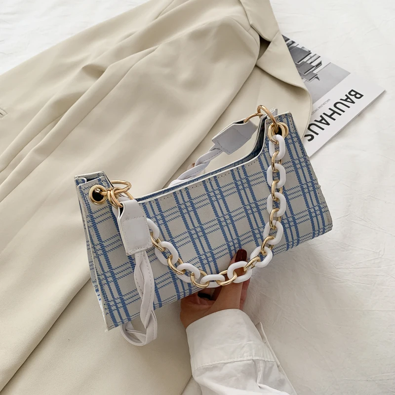 

Girls' bag 2021 popular new Korean versatile ins fashion foreign style texture lattice single shoulder underarm bag