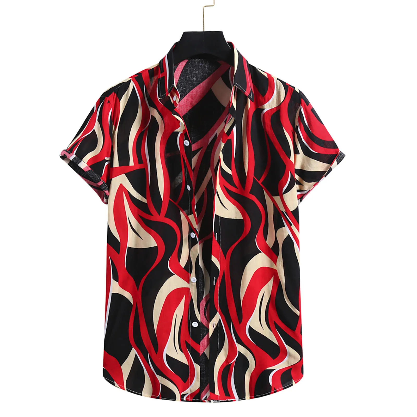 Рубашка мужская с коротким рукавом на пуговицах из хлопка и льна |