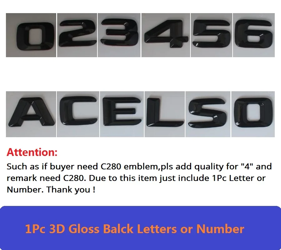 1Pc Letters or Num 3D черная W204 W205 Автомобильная эмблема C43 C200 C250 C300 C350 C63 C180 Буквы Авто Эмблема логотипа эмблемы для Mercedes Benz AMG - Цвет: 1Pc Letters or Num