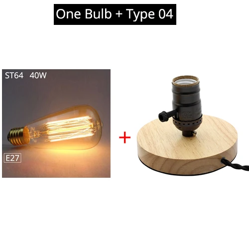 [YGFEEL] винтажные настольные лампы из цельного дерева, промышленный Ретро Медный держатель для лампы E26/E27, Европейский Настольный светильник с вилкой - Цвет абажура: Type 04  With Bulb