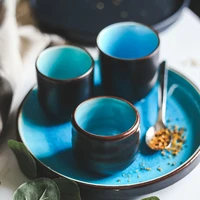 ceramic japanese ice crack glaze tableware tea set blue tea cup drinking cup retro straight household cup chinese tea set