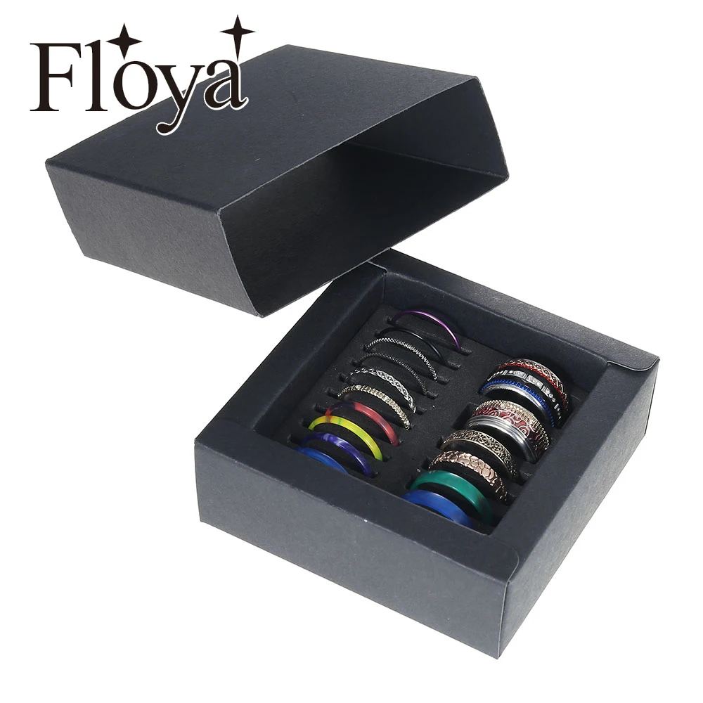 

Floya Titanium Ring Stainless Steel Rings Set Vintage Stackable Femme Bague For Women Band Ring Gift Girl Friend Black Box