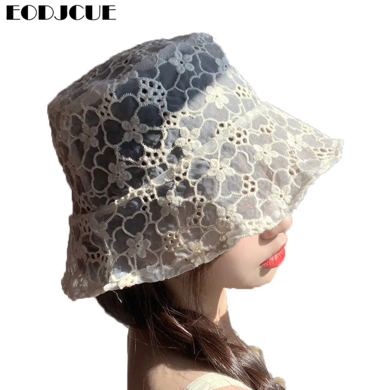 Панама женская складная с мягкими кружевными цветами корейский стиль шляпа от