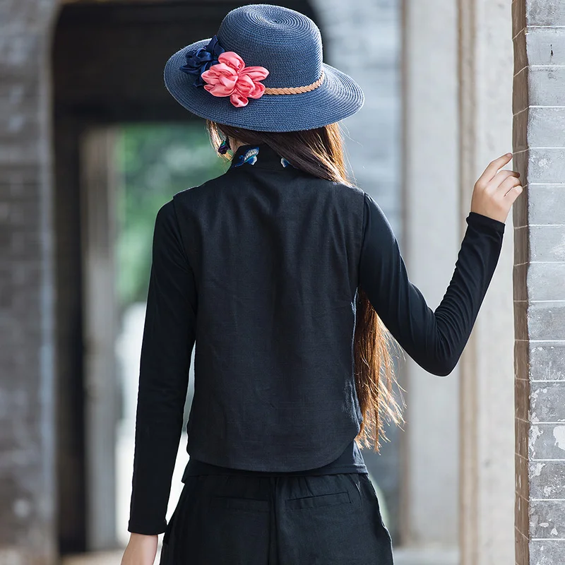 Женский жилет с вышивкой из хлопка и льна традиционный китайский стиль Цветочная