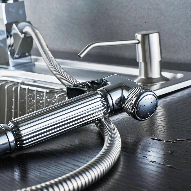 

Spring Style Kitchen Faucet Chrome Faucet Pull Out All Around Rotate Swivel 2-Function Water Outlet Mixer Tap