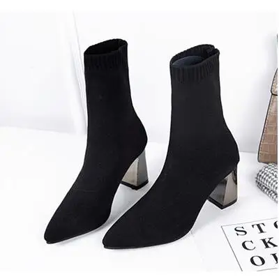 Ankle Boots Women Shoes Woman Fashion High-heeled Elastic Socks 2019 Autumn New Breathable X378 | Обувь