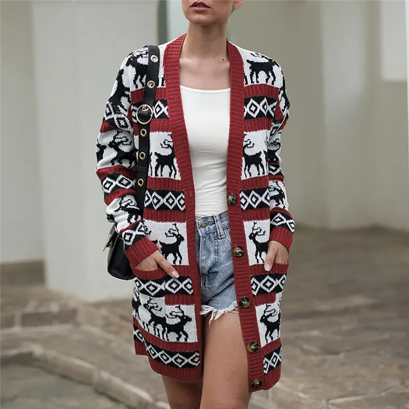 Женский кардиган Рождественский свитер зимняя повседневная верхняя одежда с