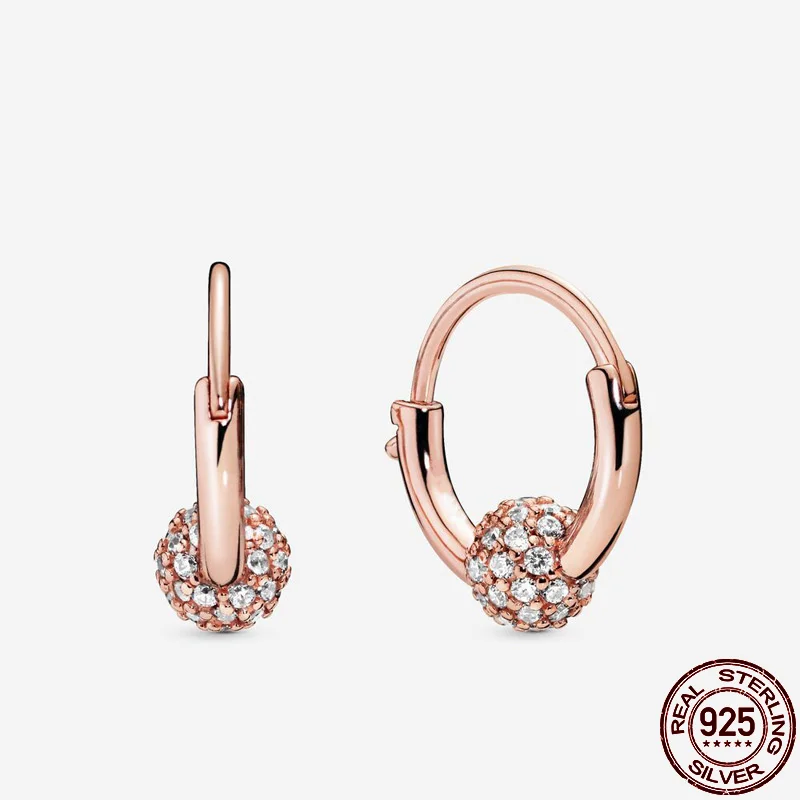 Real 925 Sterling Silver Round Rose Zircon Earrings Are Suitable as Birthday Gifts for Girls Fashion Jewelry | Украшения и