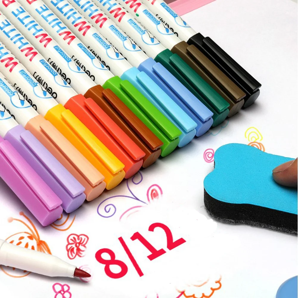 

Multi 12 Color Whiteboard Pen Set Erasable Marker Pen For White Board Glass Kids Drawing Office Meeting School Teacher