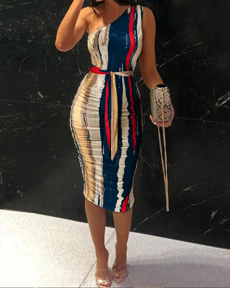 

MKD LUFI One Shoulder Ruched Tie Front Bodycon Dress women