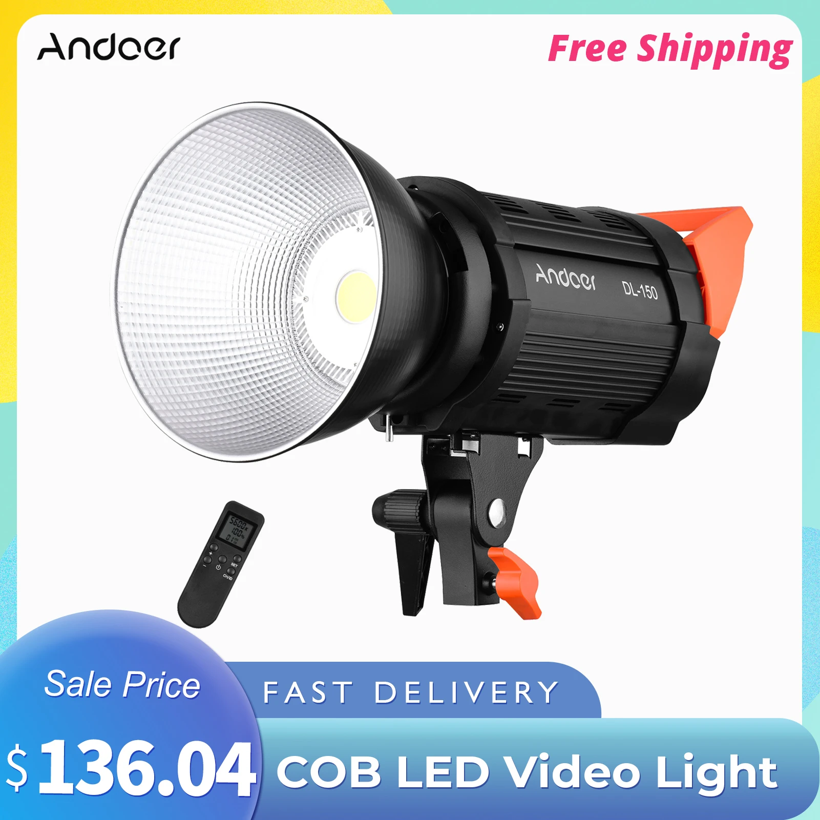 Andoer DL 150 150W светодиоидная лампа с регулируемой яркостью COB светодиодный видео
