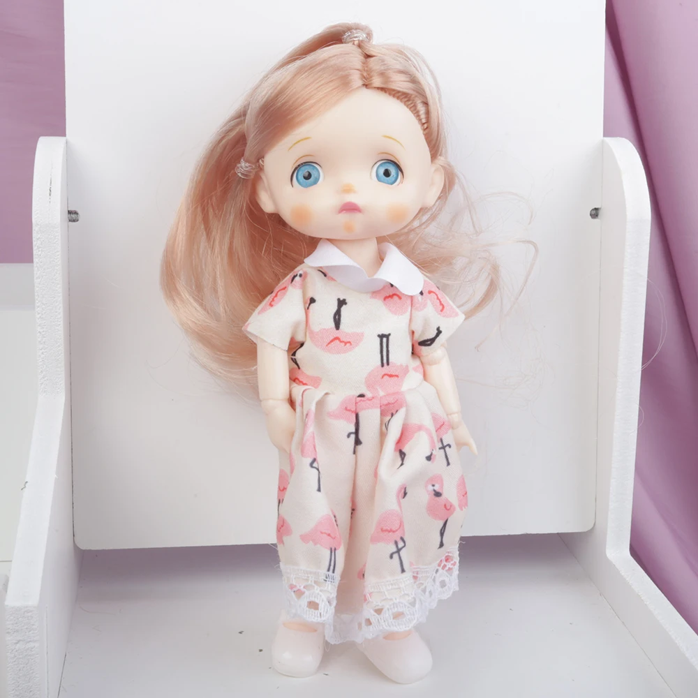 

BJD doll with pink dress 13 Movable Joints Doll 6 Inch Makeup Cute Brown blue Eyeball Dolls with Fashion Dress for Girls Toy