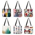 Повседневная Полезная Складная Сумка-тоут с геометрическим рисунком, повседневные сумки на плечо с красочным принтом, вместительная тканевая дамская сумочка для хранения