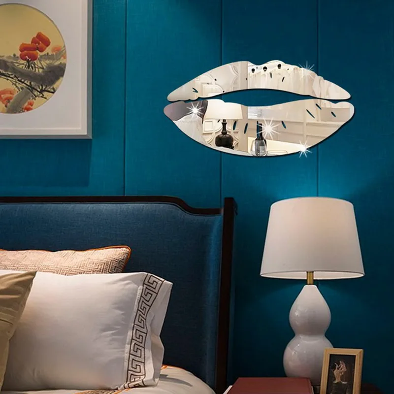 Горячие 3D зеркало губ Макияж наклейки на стену креативный арт обои наклейка