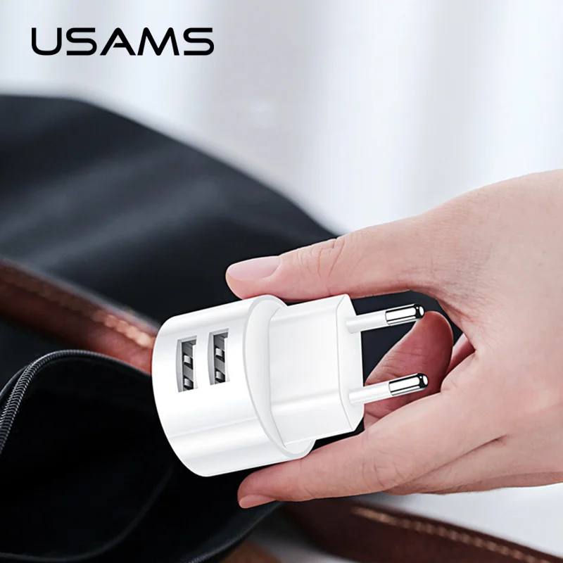 USAMS USB зарядное устройство 2.1A Dual US EU UK для iOS/Android мобильного телефона s iPhone samsung Xiaomi