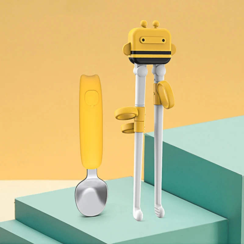 

Stainless Steel Chopsticks Spoon set Reusable Training Chopsticks For Kids Cartoon Learning Chop Sticks Cute Children Tableware