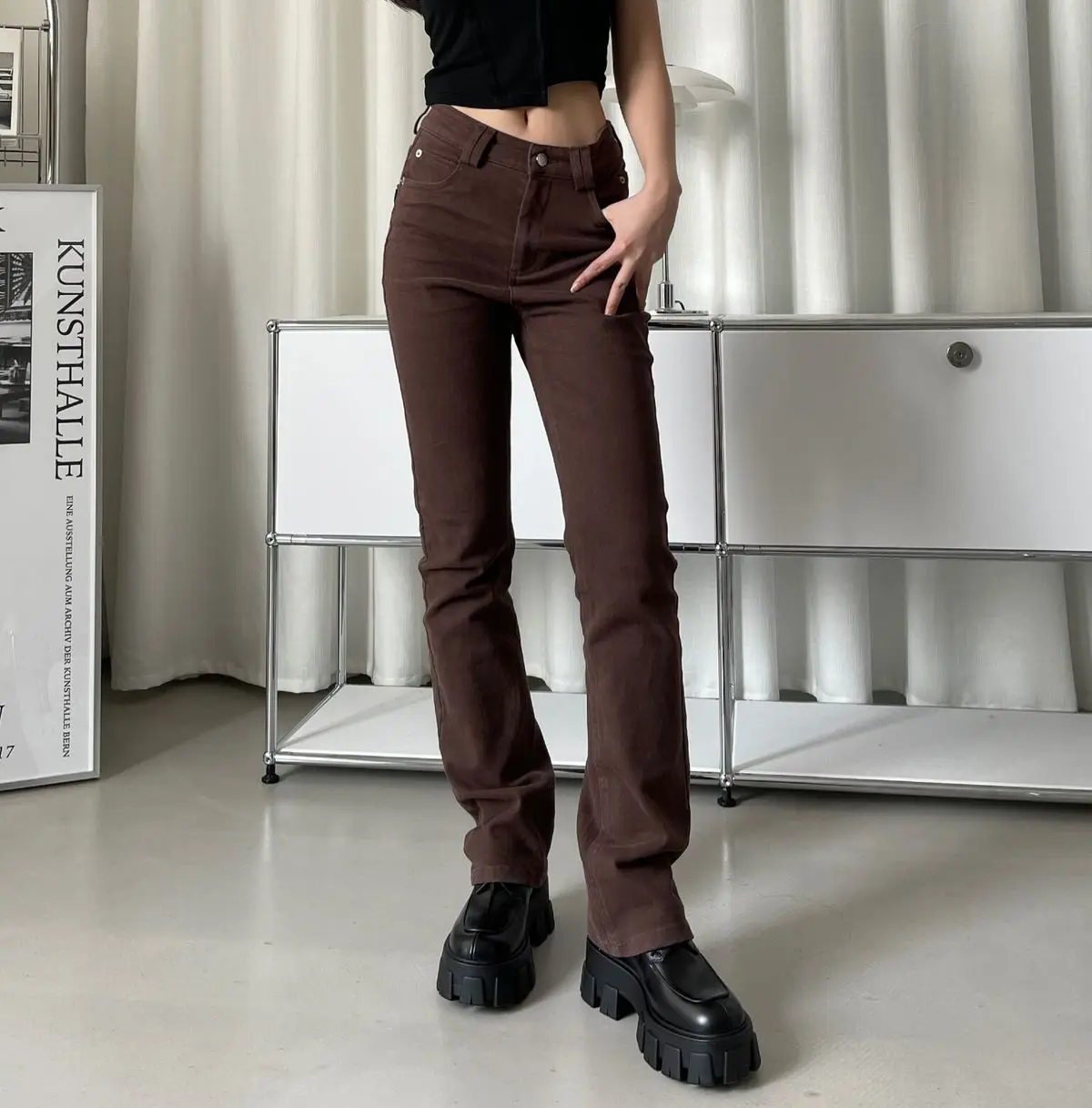 

High-Waisted Thin Hot Girl Brown Jeans Women's Weird Loose Wide-Leg Pants Retro Large Size Hip Flared Pants Trousers