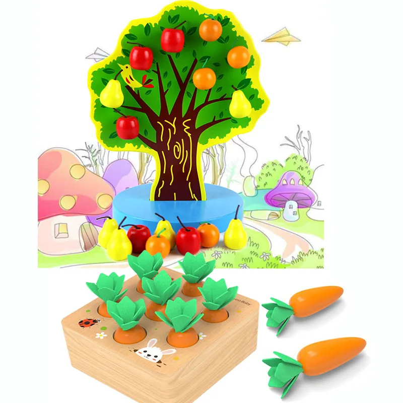 

Puzzle Wooden Toys Magnetic Fruit Tree Montessori Toys Educational Toys Match Children Montessori Materials Magnetic Apple Pear