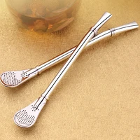 304 stainless steel straw spoon one dual use milk tea coffee stirring spoon tea leaking juice filter spoon