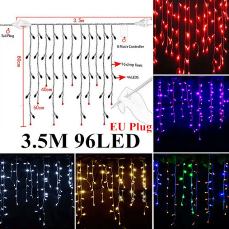 3.5M 96LED 3x3/3x6 м светодиодный водонепроницаемый светильник-гирлянда с метеоритным дождем, Рождественская Свадебная занавеска, Сказочная гирлянда, Новогодняя гирлянда - Испускаемый цвет: 3.5M 96LED