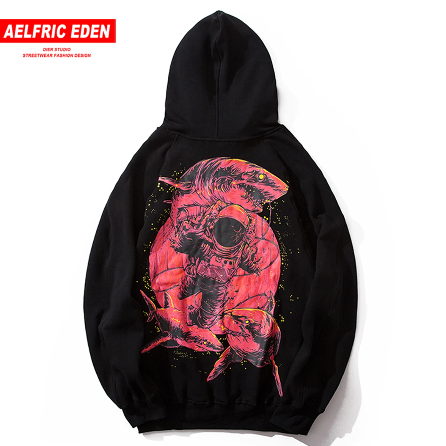 Aelfric Eden свирепой акулы с принтом букв мужская толстовка капюшоном 2019 Harajuku
