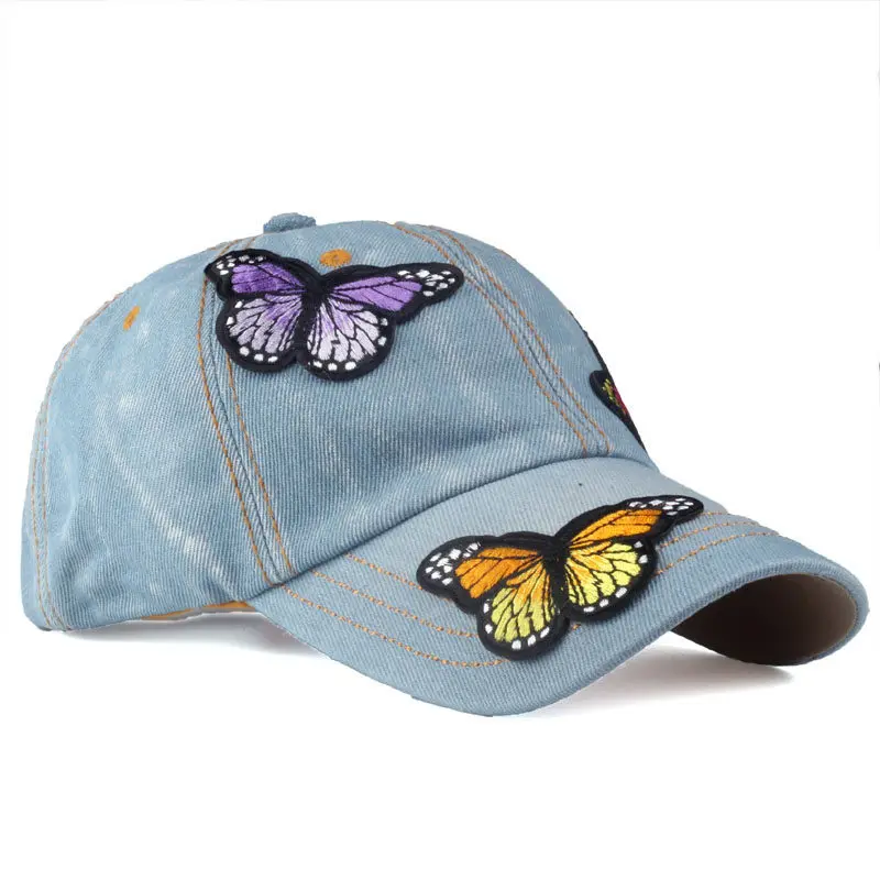 

Snapback Women's Distressed Hole Embroidery butterfly Baseball Cap For Men Female Outdoor Leisure Cowboy Hat Dropshipping