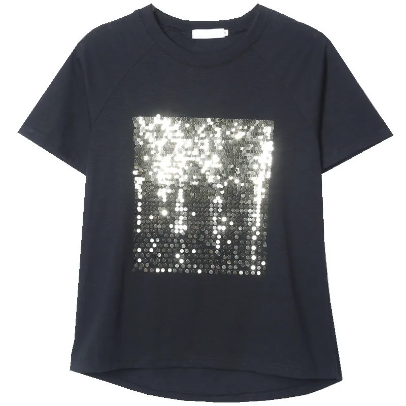 Женские хлопковые футболки с блестками свободные топы коротким рукавом и для