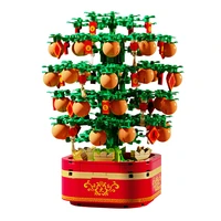 2021 new chinese new year orange tree music box building blocks assemble bricks set toys for girls children christmas gifts
