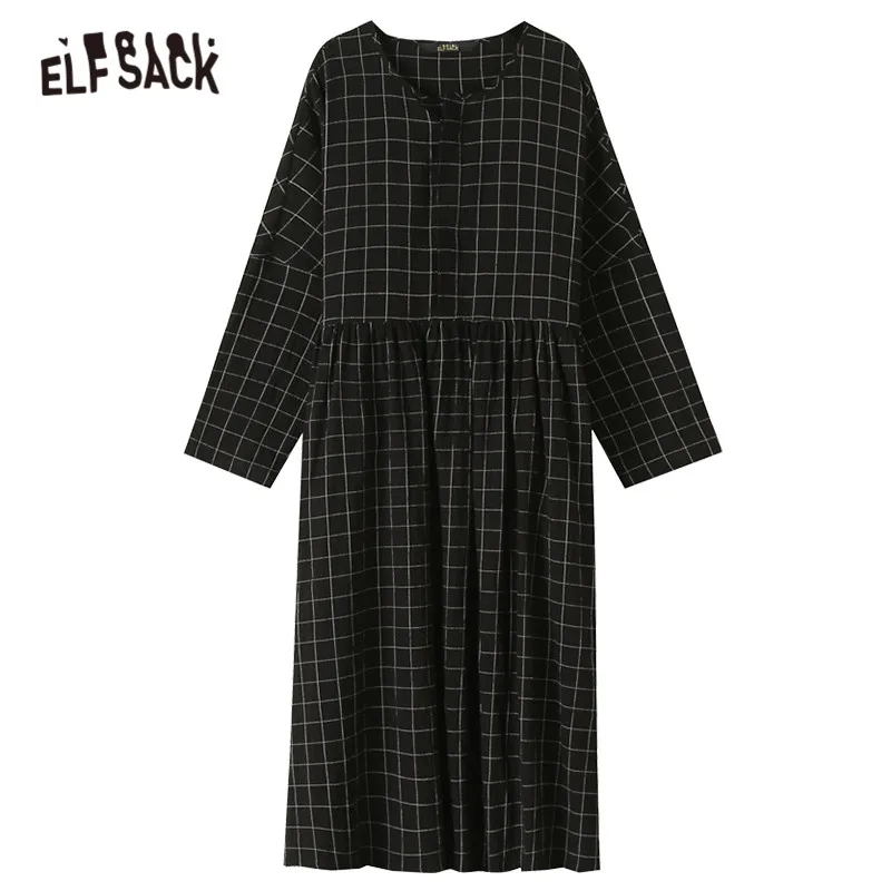ELFSACK разноцветное клетчатое Повседневное платье для женщин осень 2019 длинные