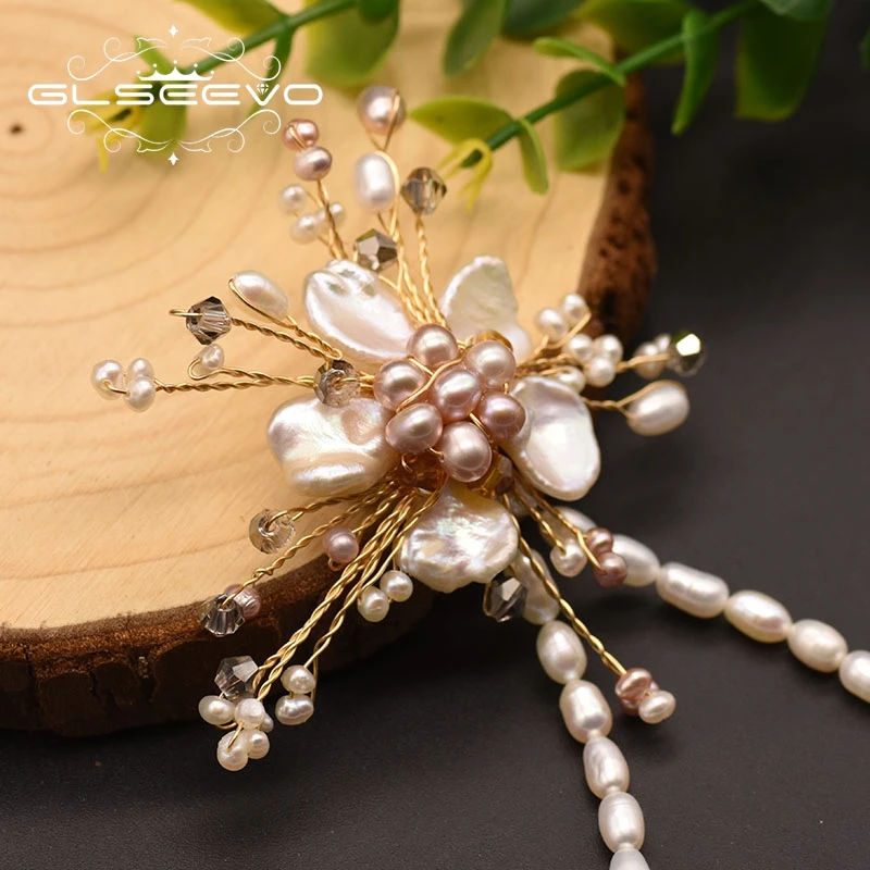 GLSEEVO Натуральные Белые и Розовые Жемчужины Красивые Броши для Женщин Любительниц Свадебных Девушек Роскошные Ручной Работы Ювелирные Броши GO0350.