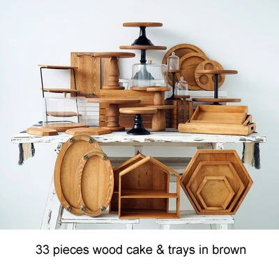 Brown 33pcs set SWEETGO Деревянный Торт Стенд набор 33 шт. лес стиль торт инструменты демонстрационный лоток открытый Свадебный десертный стол вечерние поставщик - Цвет: Brown 33pcs set