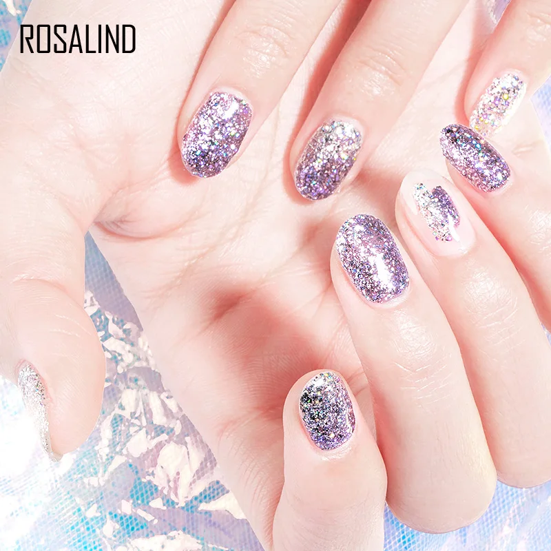 ROSALIND Gel Polish Rainbow Platinum Glitter Top Base Coat All For Nails And Design Tip Varnish Art Hybrid | Красота и здоровье
