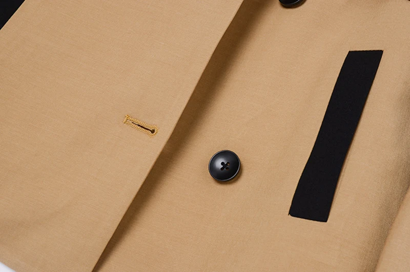 

[EAM] Women Khaki Contrast Color Split Blazer New Lapel Long Sleeve Loose Fit Jacket Fashion Tide Spring Autumn 2021 1Z160