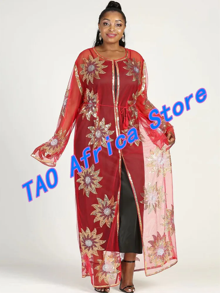2020 New African Design Bazin Long Stick Diamond Short Sleeve High Collar Dashiki Dress For Lady