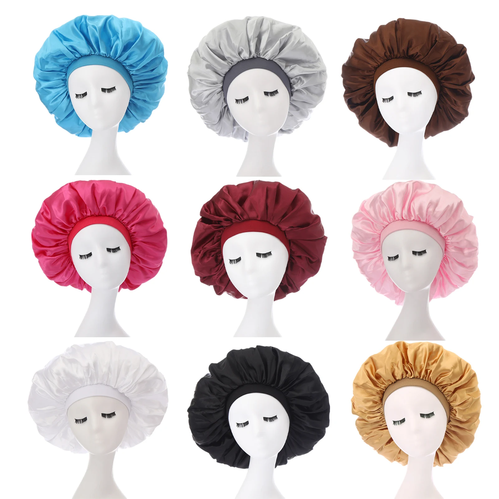 

Женская атласная Кепка для ночного сна, модная шапка для волос, Шелковый головной убор, широкая эластичная лента