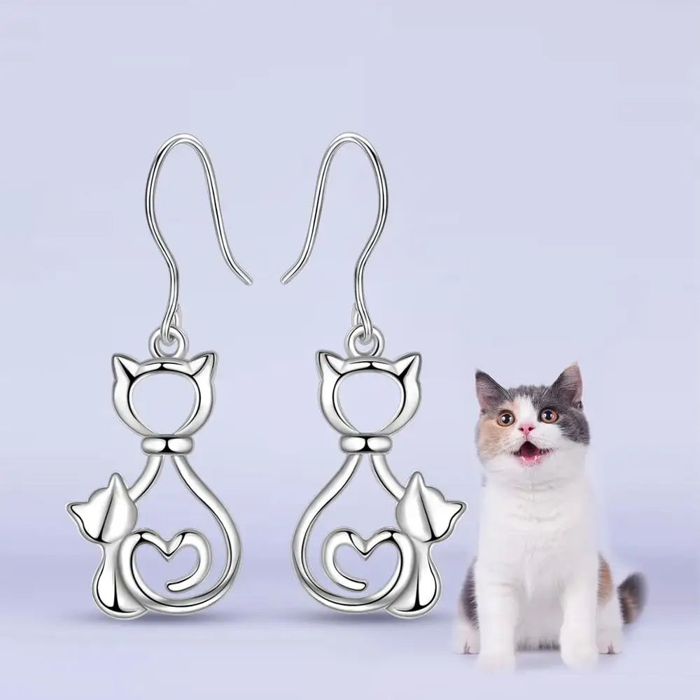 EUDORA подлинные серьги из стерлингового серебра 925 пробы с двумя милыми кошечками и