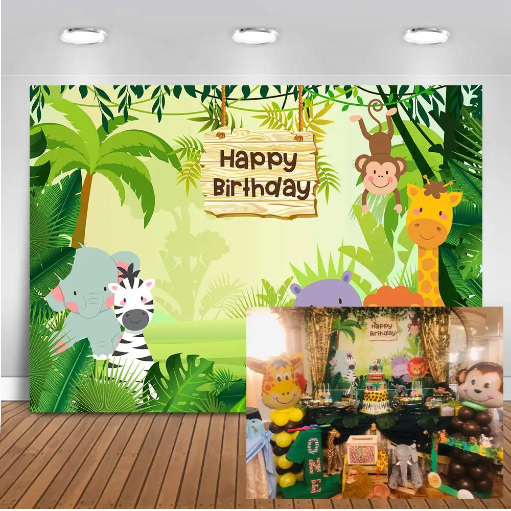 

Safari Giraffe Jungle Photography Background Wall Cartoon Animals Forest Children's Birthday Party Photo Studio Banner Backdrop