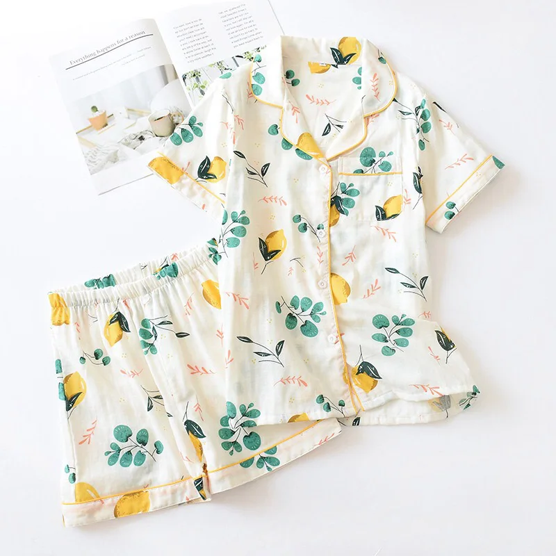 2 шт. женская пижама с принтом фруктов и отложным воротником шорты | Женская