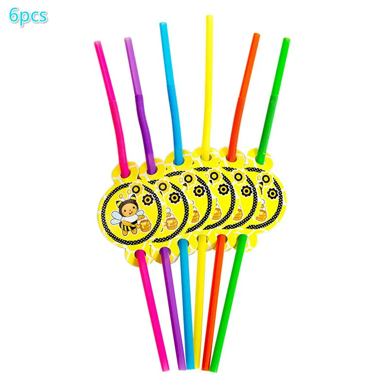 6pcs straws Животное пчела панда набор бумажной посуды баннер фото рама гирлянда конфетти коробка конфет для детского душа День рождения Свадьба - Цвет: 6pcs straws