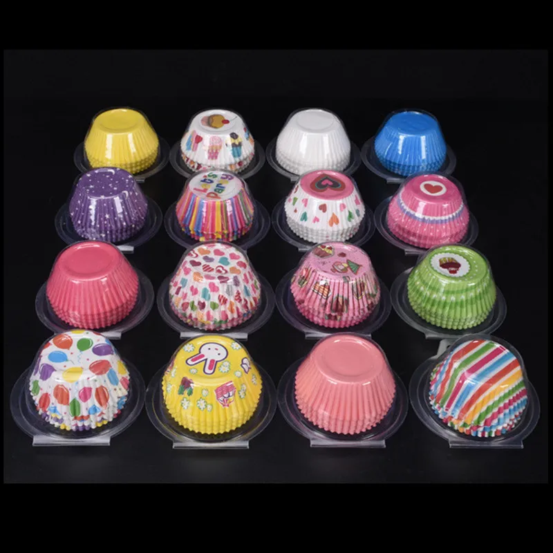 

100Pcs Boxed Baking Printed Oil-Proof Cake Cups Egg Yolk Cookie Trays Cupcake Muffin Cases Wedding Party Decor