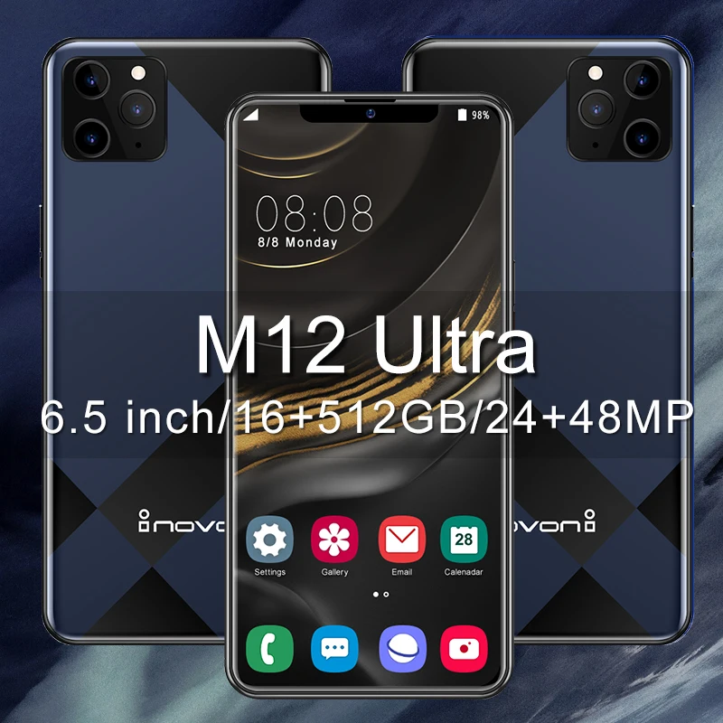 

Smartphone M12 Ultra Fingerprint 5G 6.5 Inch Global Version MTK6889 Android 10 Mobile Phone 16GB 512GB Face ID 6800mAh Dual SIM