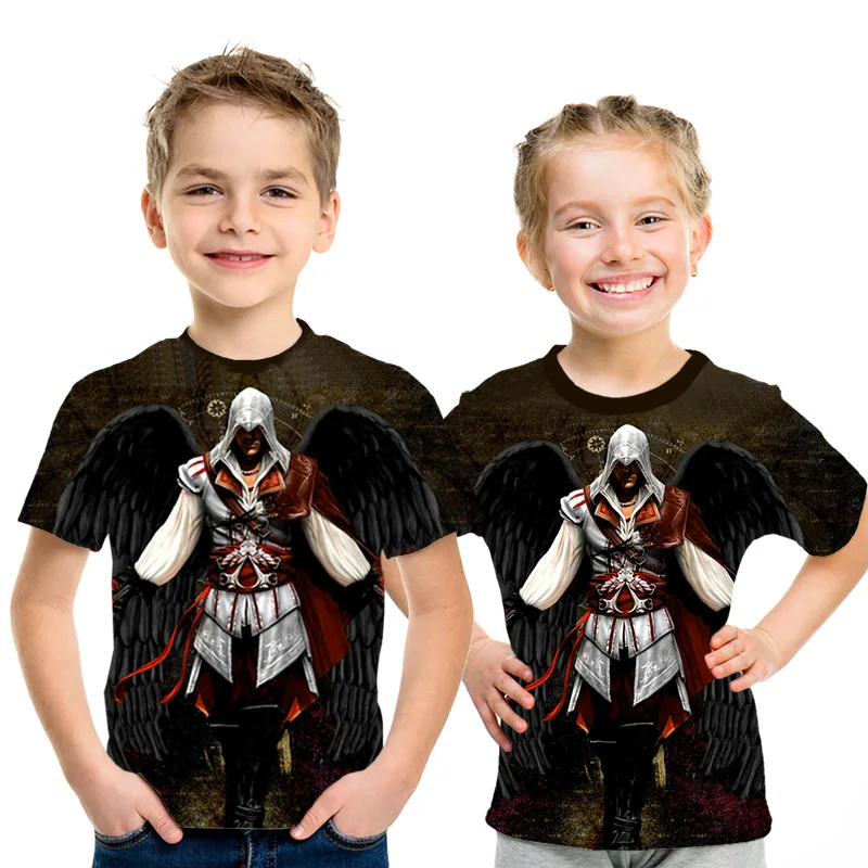 Assassin's Creed/детская одежда для активного отдыха с 3d принтом, приталенная рубашка для мальчиков и девочек, Детская футболка с короткими рукавами, 3D