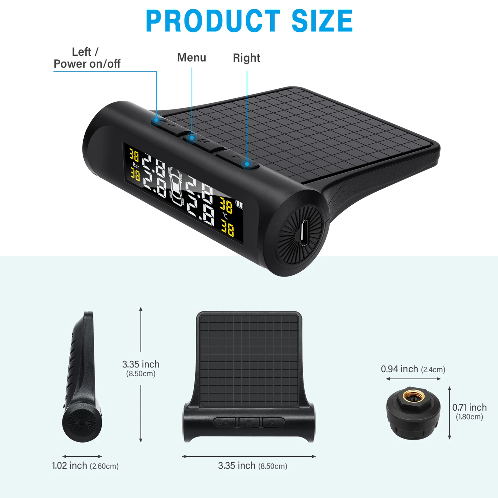 

Car TPMS Tire Pressure Monitoring Car Wireless Alarm System TPMS 4 External Sensors Tire Pressure Temperature Real-time Display