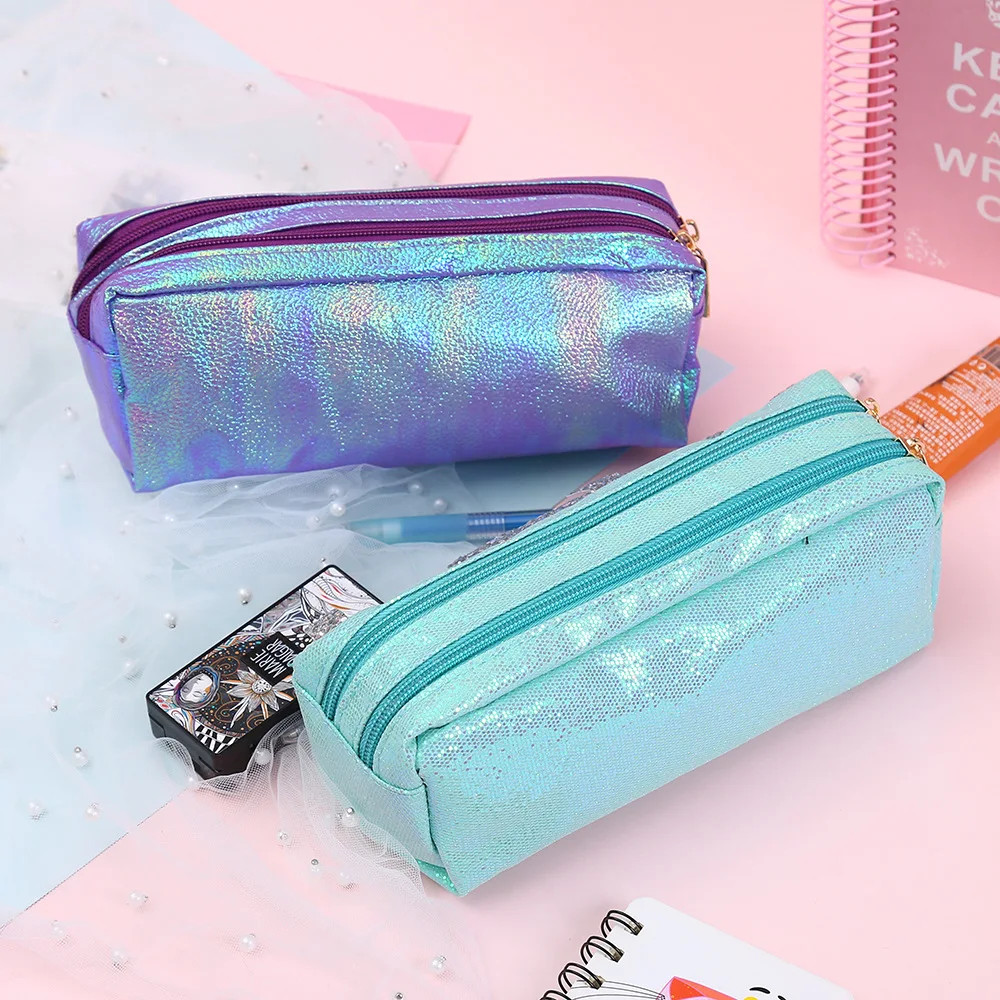 2019 Креатив кожзам сумка для большой Карандаш Чехол двойная молния блестки