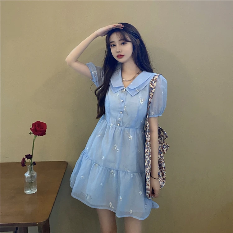 С изящным кукольным воротником обшитым поляризованные шифоновая рубашка юбка